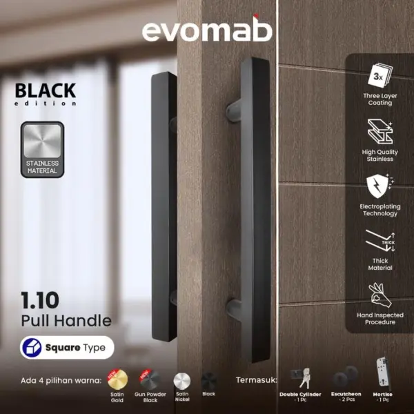 evomab Pull Handle Pintu Minimalis Hitam 1.10 - Gambar 2
