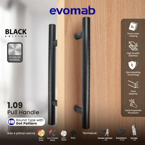evomab Pull Handle Pintu Minimalis warna Hitam 1.09-BL - Gambar 2