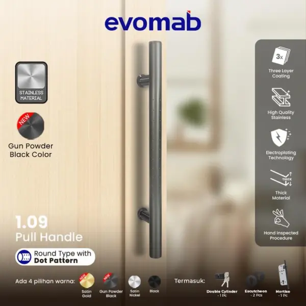 evomab Pull Handle Pintu Minimalis warna Hitam 1.09-BL - Gambar 4