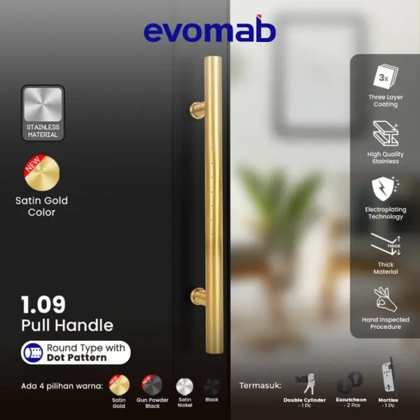 evomab Pull Handle Pintu Minimalis warna Hitam 1.09-BL - Gambar 5