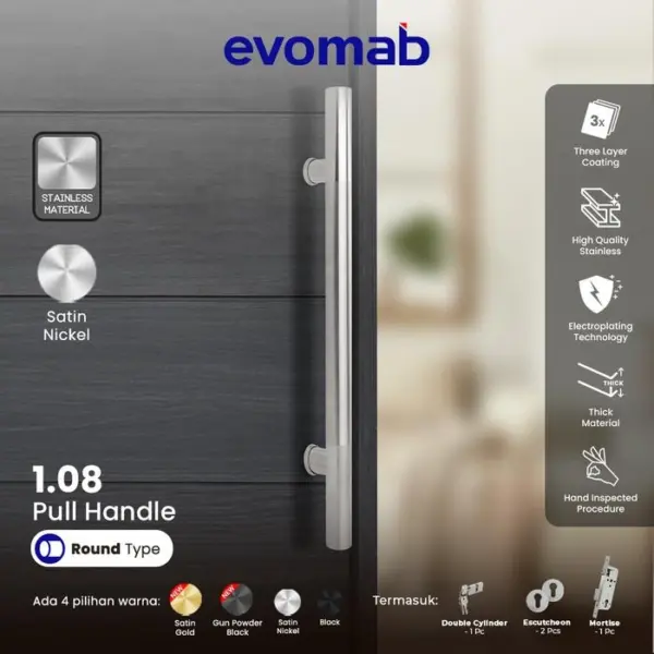 evomab Pull Handle Pintu Minimalis warna Hitam 1.08-BL - Gambar 3