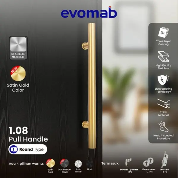 evomab Pull Handle Pintu Minimalis warna Hitam 1.08-BL - Gambar 4
