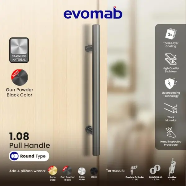 evomab Pull Handle Pintu Minimalis warna Hitam 1.08-BL - Gambar 5
